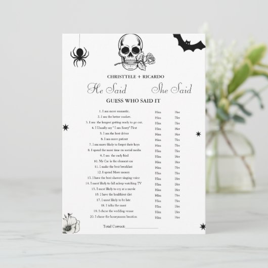 彼は彼女はブライダルシャワーゲームカードと言った 案内状 (スタンド正面)
