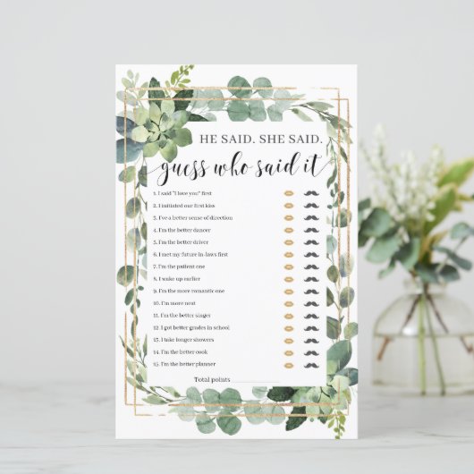 彼は彼女はブライダルシャワーゲーム多肉質ボホと言った (スタンド正面)