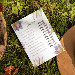 彼は彼女はブライダルシャワーゲーム紙シートと言った