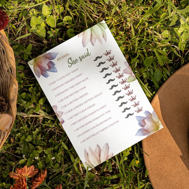 彼は彼女はブライダルシャワーゲーム紙シートと言った (A classic game for your bridal celebration)
