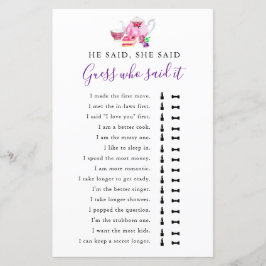 彼は彼女はブライダルシャワーゲーム茶パープルと言った