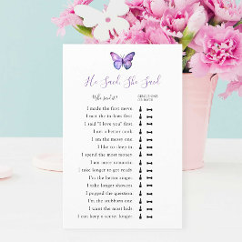 彼は彼女はブライダルシャワーゲーム蝶と言った