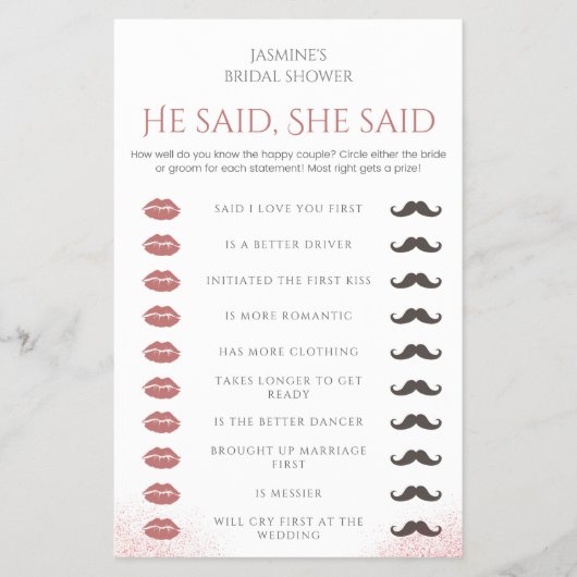 彼は彼女はブライダルシャワーゲームProsecco花弁と述べた チラシ (正面)