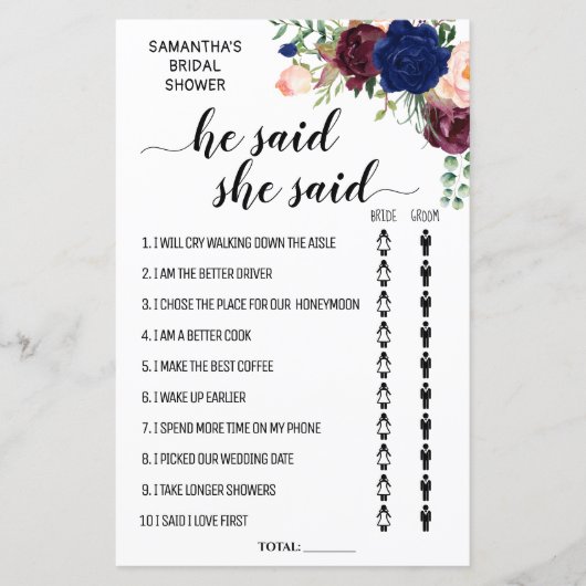 彼は彼女はブライダルシャワーバイリンガルのゲームを言った (正面)