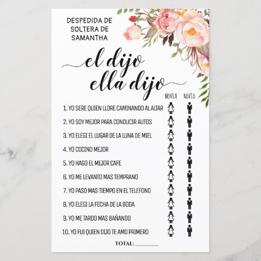 彼は彼女はブライダルシャワーバイリンガルのゲームを言った (裏面)