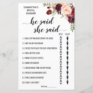 彼は彼女はブライダルシャワーバイリンガルのゲームを言った