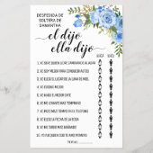 彼は彼女はブライダルシャワー2言語のゲームカードを言った チラシ (裏面)