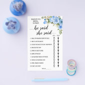 彼は彼女はブライダルシャワー2言語のゲームカードを言った チラシ (シングル)