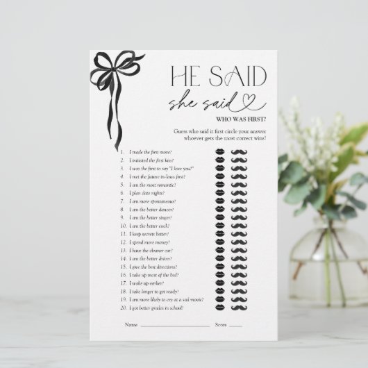 彼は彼女はブラックボウブライダルシャワーゲームと言った (スタンド正面)