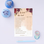 彼は彼女はブルゴーニュのカップルのシャワーゲームカードと言った チラシ (シングル)