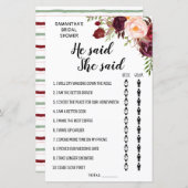 彼は彼女はマルサラフローラブライダルシャワーゲームと言った (正面/裏面)