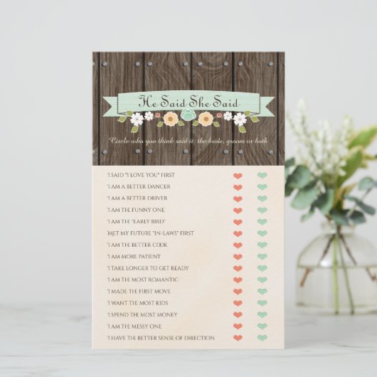 彼は彼女はミントBohoブライダルシャワーゲームを言った (スタンド正面)