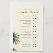 彼は彼女はヤシの木のブライダルシャワーゲームを言った (正面)