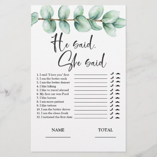 彼は彼女はユーカリブライダルゲーム招待状と言った (正面)