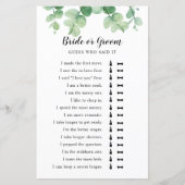 彼は彼女はユーカリブライダルシャワーゲームを言った (正面)