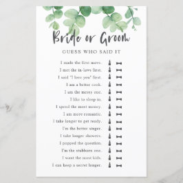 彼は彼女はユーカリブライダルシャワーゲームを言った