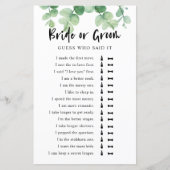 彼は彼女はユーカリブライダルシャワーゲームを言った (正面)