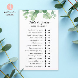 彼は彼女はユーカリブライダルシャワーゲームを言った