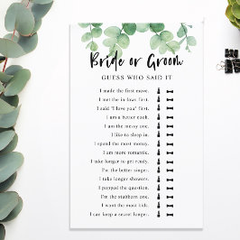 彼は彼女はユーカリブライダルシャワーゲームを言った