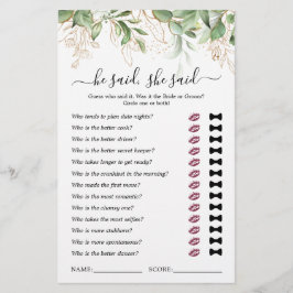 彼は彼女はユーカリブライダルシャワーゲームを言った