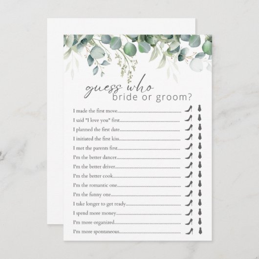 彼は彼女はユーカリブライダルシャワーゲームを言った エンクロージャーカード (正面/裏面)