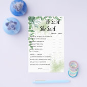 彼は彼女はユーカリBridalShowerゲームカードと言った チラシ (シングル)