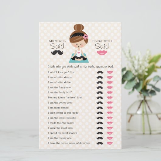 彼は彼女はヨガガガールブライダルシャワーゲームを言った (スタンド正面)