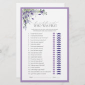 彼は彼女はラベンダーのブライダルシャワーゲームを言った (正面/裏面)