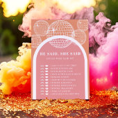 彼は彼女はレトロディスコのピンクのオレンジのゲームカードを言った 招待状