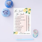 彼は彼女はレモンピンクのブライダルシャワーゲームを言った チラシ (シングル)