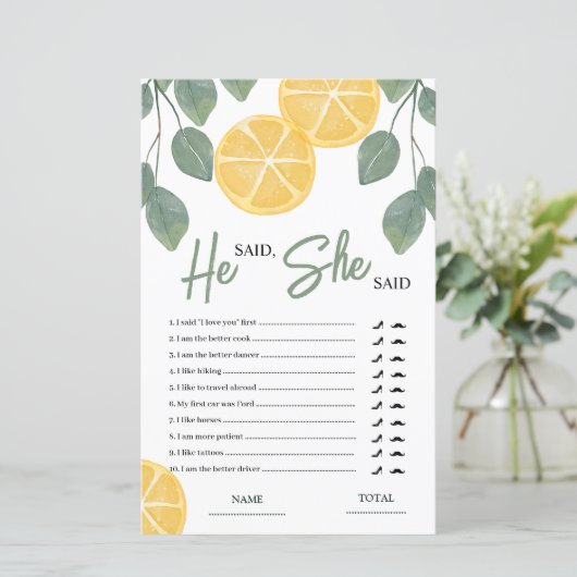 彼は彼女はレモンブライダルシャワーゲームと言った (スタンド正面)