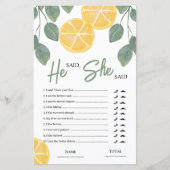 彼は彼女はレモンブライダルシャワーゲームと言った (正面)