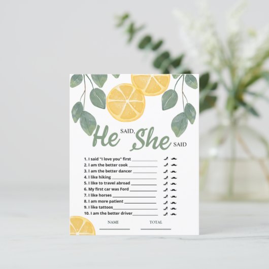 彼は彼女はレモンブライダルシャワーゲームと言った (スタンド正面)