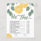 彼は彼女はレモンブライダルシャワーゲームと言った (正面)