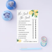 彼は彼女はレモンブライダルシャワーゲームカードと言った チラシ (シングル)