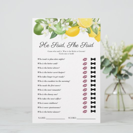 彼は彼女はレモン緑のブライダルシャワーゲームを言った (スタンド正面)