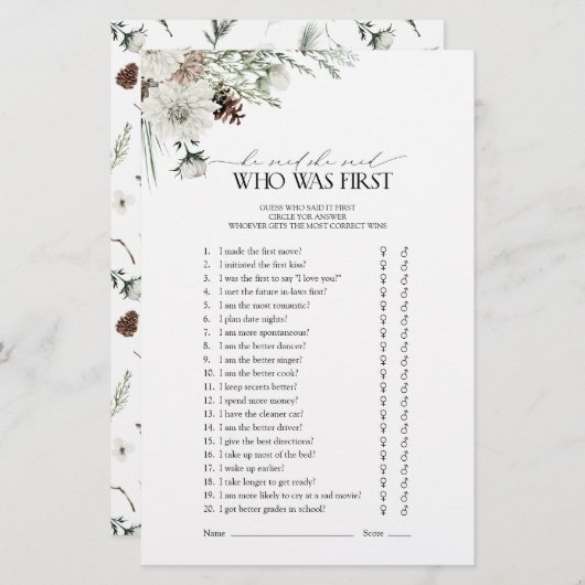 彼は彼女は冬のブライダルシャワーゲームエレガントを言った (正面/裏面)