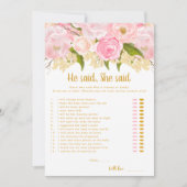 彼は彼女は女の子の赤ちゃんシャワーのゲームカードゲームと言った 招待状 (正面)