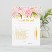 彼は彼女は女の子の赤ちゃんシャワーのゲームカードゲームと言った 招待状 (スタンド正面)