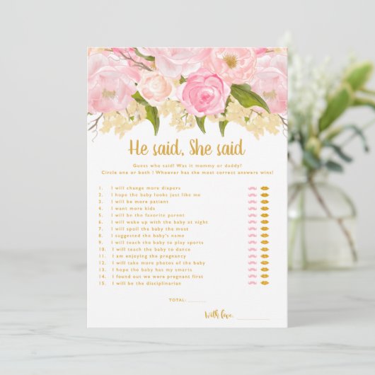 彼は彼女は女の子の赤ちゃんシャワーのゲームカードゲームと言った 招待状 (スタンド正面)