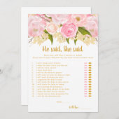 彼は彼女は女の子の赤ちゃんシャワーのゲームカードゲームと言った 招待状 (正面/裏面)