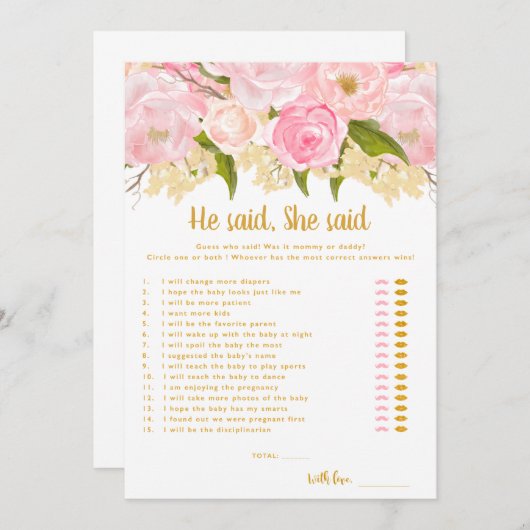 彼は彼女は女の子の赤ちゃんシャワーのゲームカードゲームと言った 招待状 (正面/裏面)