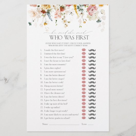 彼は彼女は庭の花のブライダルシャワーゲームと言った (正面)