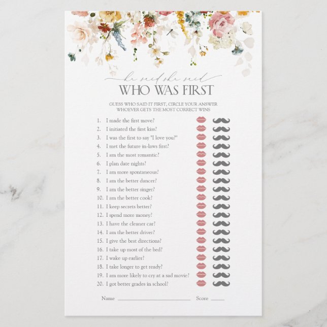 彼は彼女は庭の花のブライダルシャワーゲームと言った (正面)