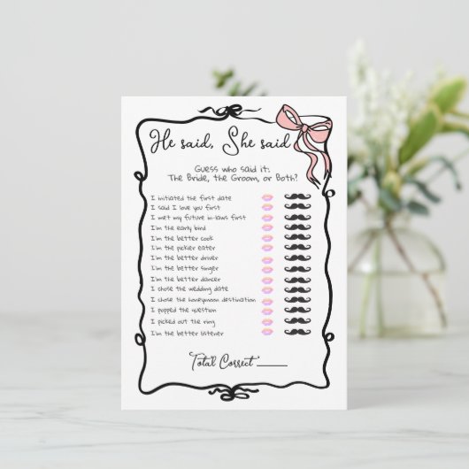 彼は彼女は手引き弓ブライダルシャワーゲームと言った 招待状 (スタンド正面)