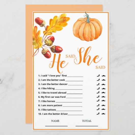 彼は彼女は秋カボチャブライダルゲームと言った (正面/裏面)