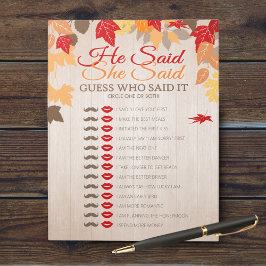 彼は彼女は秋ブライダルシャワーのゲームパックを言った ノートパッド