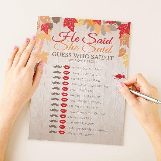 彼は彼女は秋ブライダルシャワーのゲームパックを言った ノートパッド