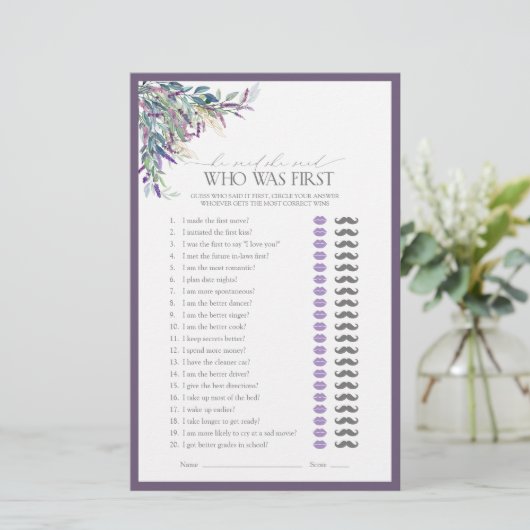 彼は彼女は紫のフローラブライダルシャワーゲームを言った (スタンド正面)