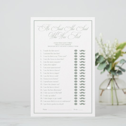 彼は彼女は緑のスクリプトブライダルシャワーゲームを言った (スタンド正面)